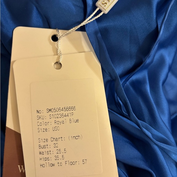 Stacees royal blue satin dress, size 0, with tags. - Picture 6 of 6